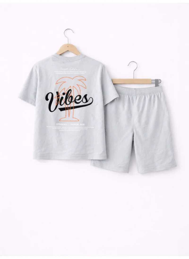 Victor And Jane  Boys Vibes Printed T-Shirt & Greyish Blue Shorts Set for Men | Best Price UAE